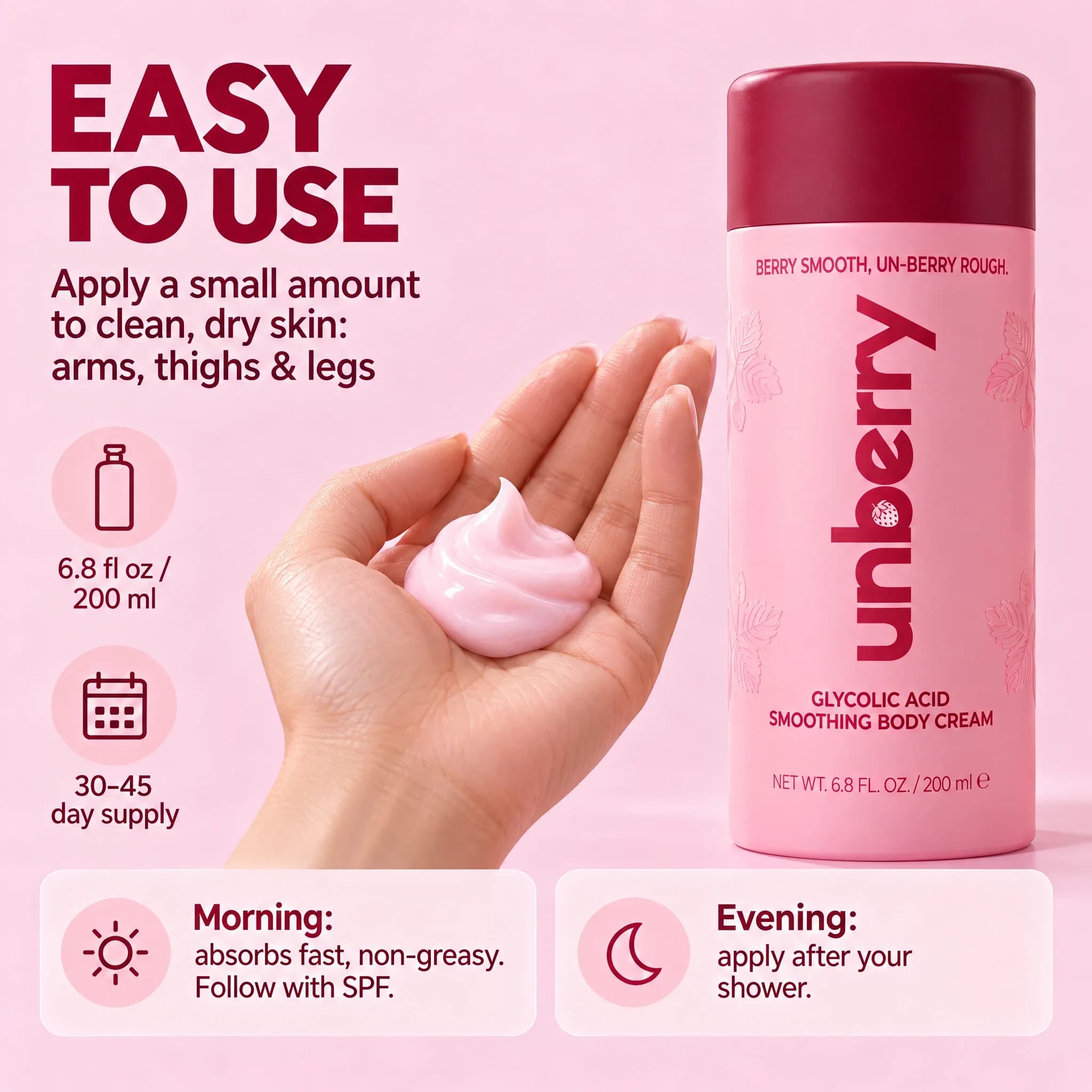 How to use unberry: a small amount on clean, dry skin, morning and evening