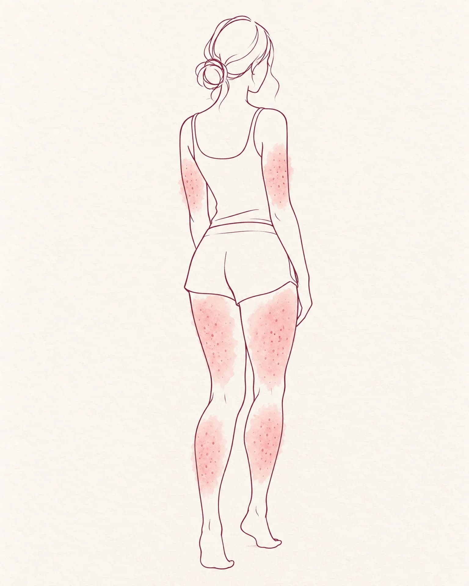 Illustration of where strawberry skin usually appears: backs of the arms, thighs and calves